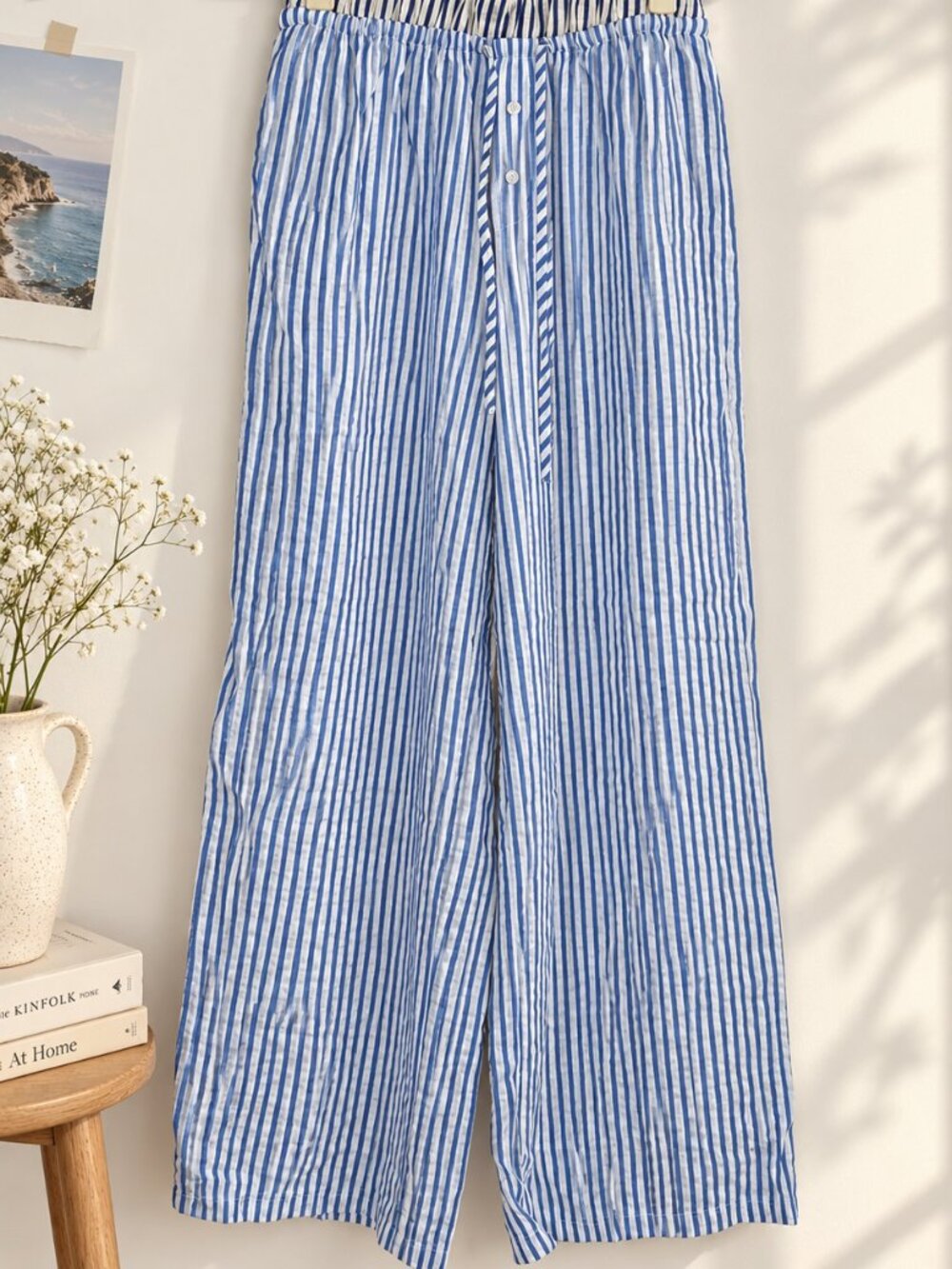 Sincerely Jules Blue & White Striped Wide Leg Pants Size M